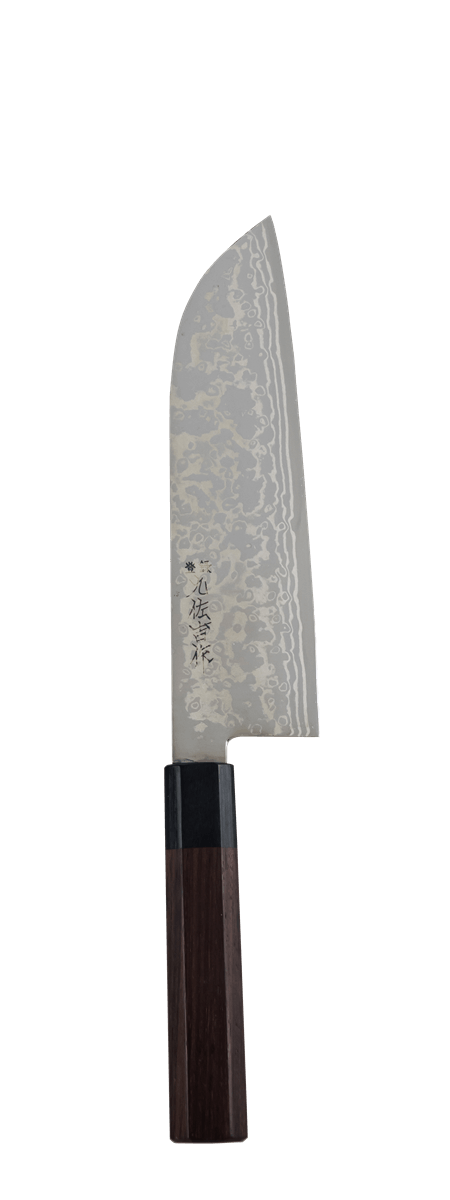 KYUSAKICHI ZDP189 Santoku kitchen knife Damascus-Steel 180mm Rosewood Octagon Handle